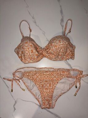 Helen Jon Orange & White Bikini D-Cup Top, Small Bottoms